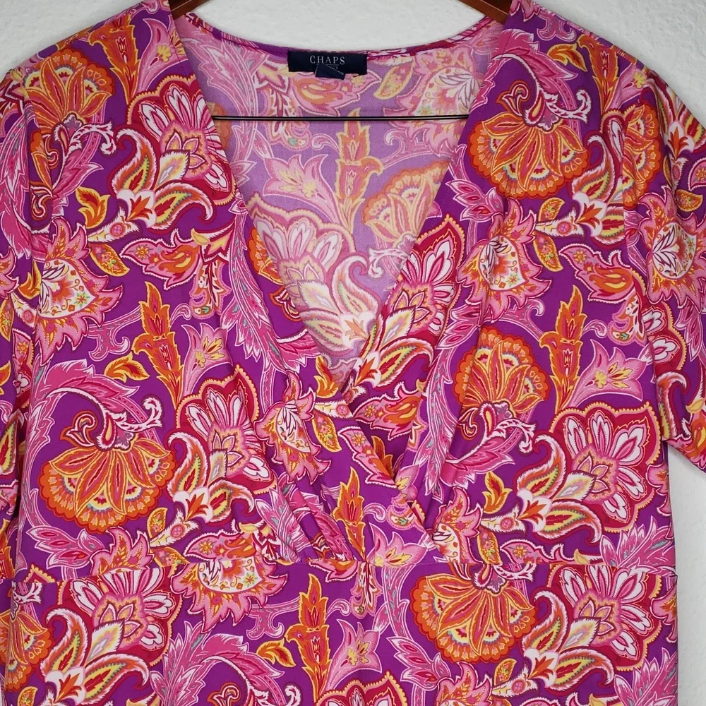 Chaps Floral Paisley Liquid Knit Babydoll Blouse Size 2X Plus Size Bohemian